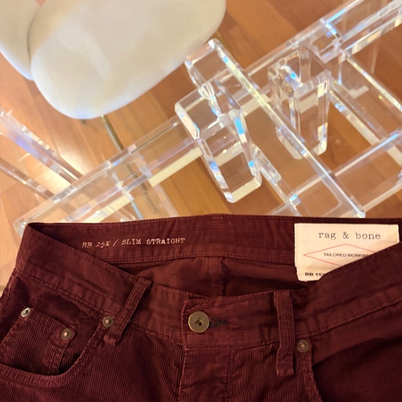 Rag & Bone Maroon Corduroy Slim Straight Pants Men's Size 29 - Picture 4 of 9